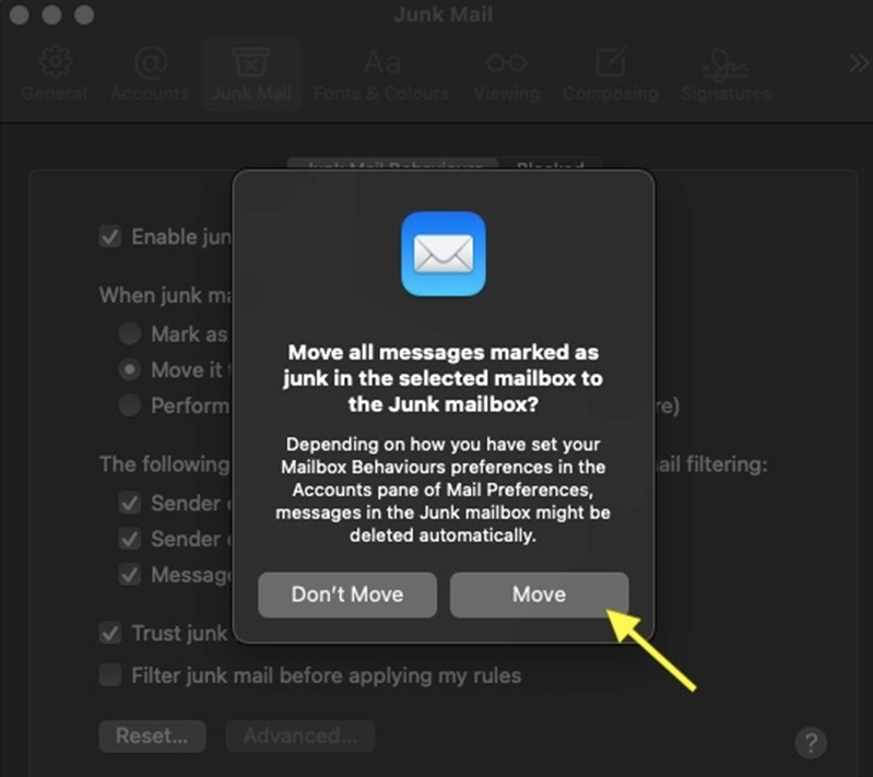 tự động gửi tin nhắn bị chặn vào thùng rác trên mac