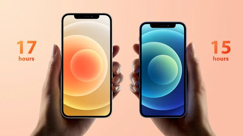 so sánh iphone 12 và 12 mini thời lượng pin 