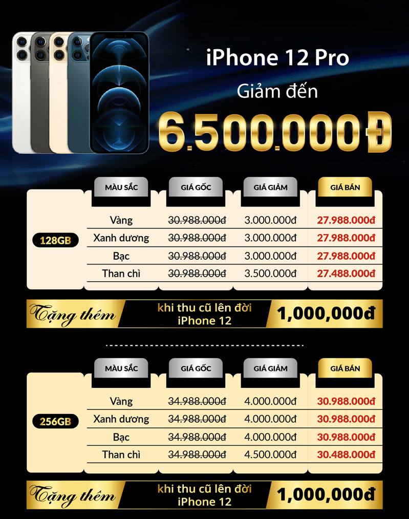 Săn Apple iPhone 12 Series VN/A – GIẢM NGAY đến 6.500.000đ Săn Apple iPhone 12 Series VN/A – GIẢM NGAY đến 6.500.000đ
