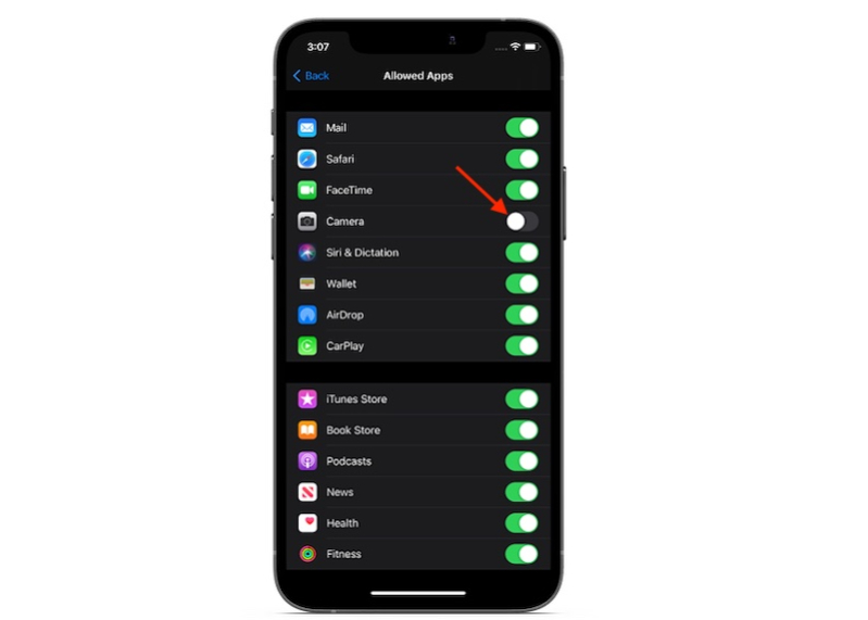 Bảo mật màn hình iPhone hình 3 Bảo mật màn hình iPhone bằng cách xóa quyền truy cập máy ảnh