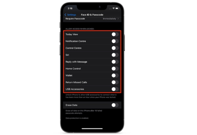 Bảo mật màn hình iPhone hình 4 Bảo mật màn hình iPhone bằng cách tắt trung tâm thông báo