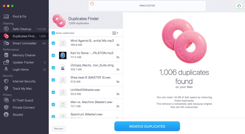 Tìm kiếm trùng lặp bằng MacKeeper 5