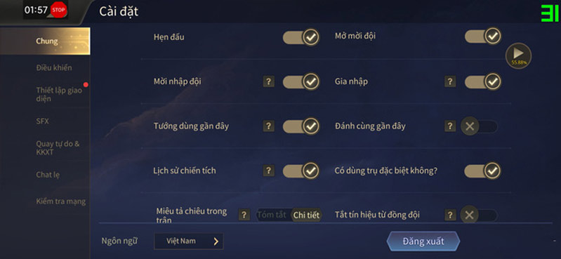 redmi note 9 5g hình 8 thiết lập trên tự game liên quân