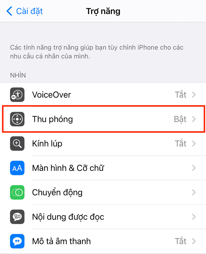 cài đặt giúp ít hao pin hình 3 chọn trợ năng