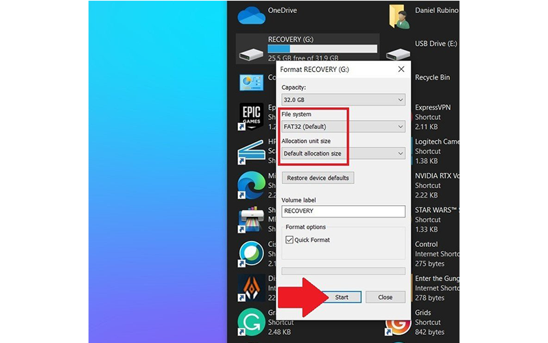 surface pro x 23 tạo ổ đĩa khôi phục window 10