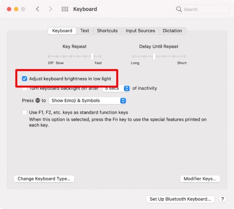 Điều chỉnh độ sáng bàn phím trong ánh sáng yếu Điều chỉnh độ sáng bàn phím trong ánh sáng yếu