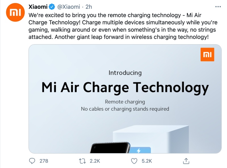 Mi Air Charge hình 2 Công nghệ mới Xiaomi giới thiệu là Mi Air Charge