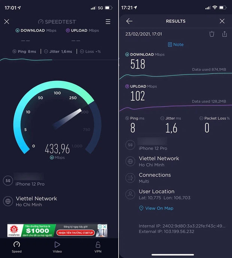 iPhone 12 kết nối 5g tại tphcm hình 2 tốc độ mạng 5g tại tphcm