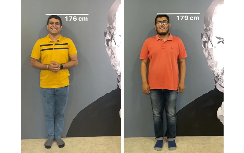 Chờ trong giây lát, bạn sẽ thấy một đường thẳng trắng có ghi chiều cao xuất hiện trên đỉnh đầu của một người. Chờ trong giây lát, bạn sẽ thấy một đường thẳng trắng có ghi chiều cao xuất hiện trên đỉnh đầu của một người.