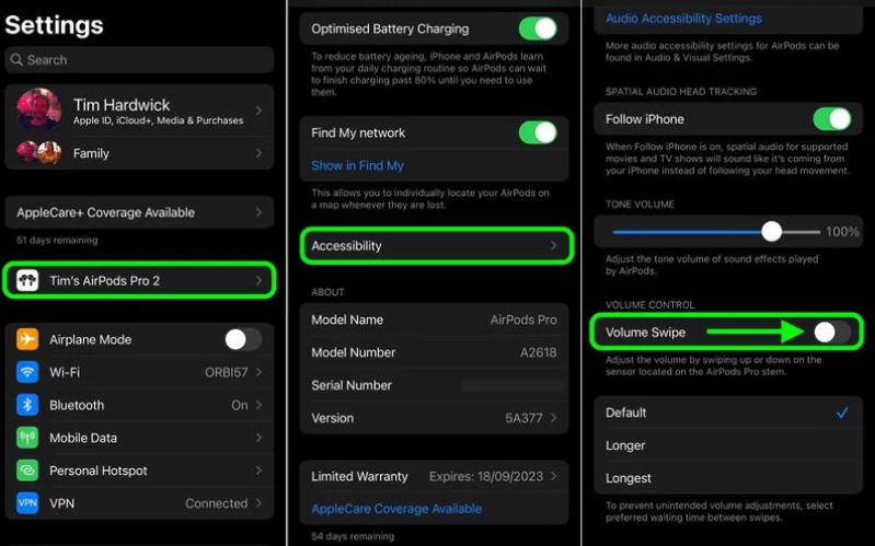 iOS 16.1 Bật/tắt âm lượng Airpods Pro 2