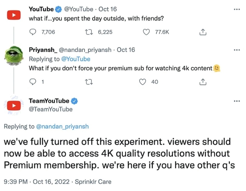 Youtube Khẳng định của Youtube trên Twitter