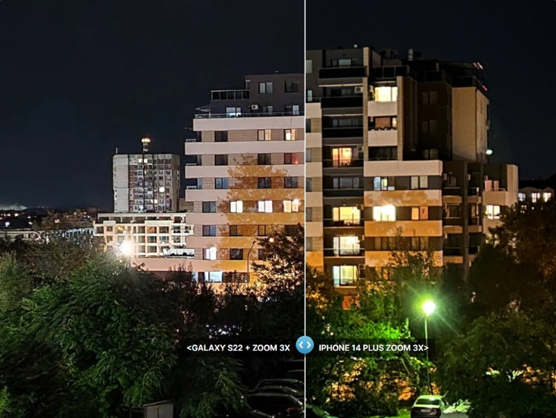 So sánh iPhone 14 Plus và Samsung Galaxy S22+ Ảnh chụp đêm zoom 3x của cả hai điện thoại