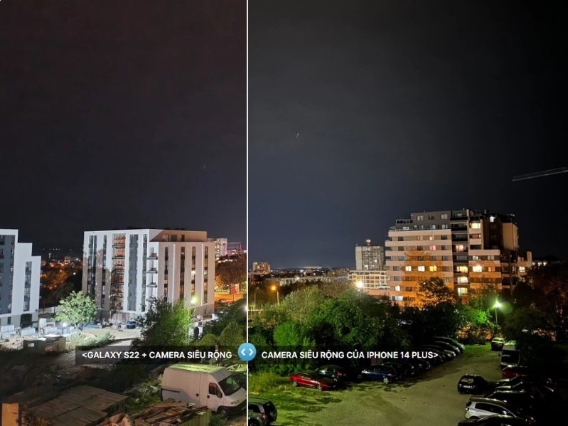 So sánh iPhone 14 Plus và Samsung Galaxy S22+ Ảnh chụp bằng camera siêu rộng của cả hai điện thoại