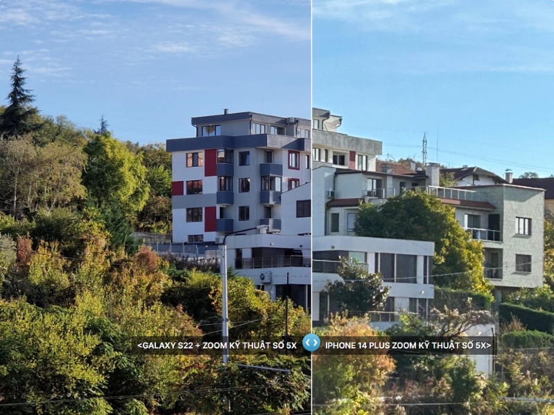 So sánh iPhone 14 Plus và Samsung Galaxy S22+ Ảnh chụp zoom kỹ thuật số 5x trên cả hai điện thoại
