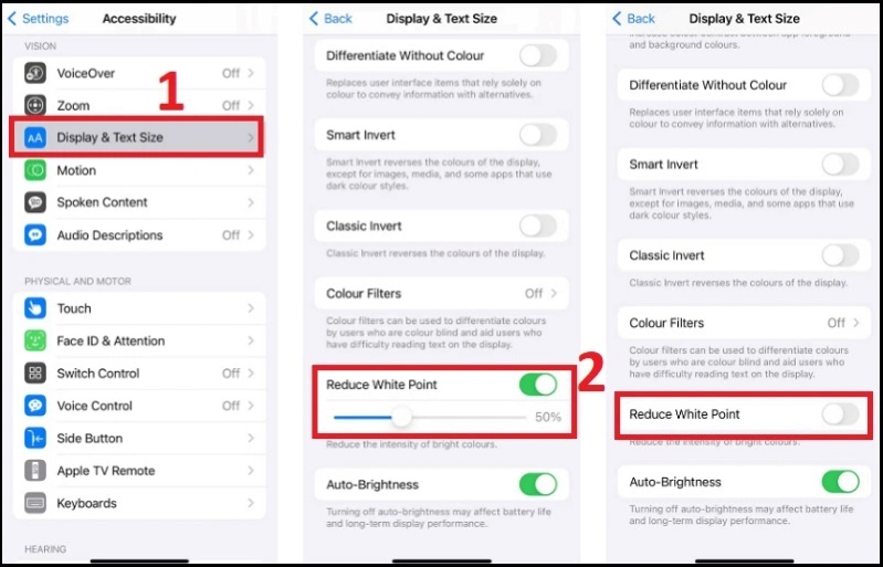 Độ sáng màn hình iPhone tự động giảm xuống Chức năng Reduce White Point