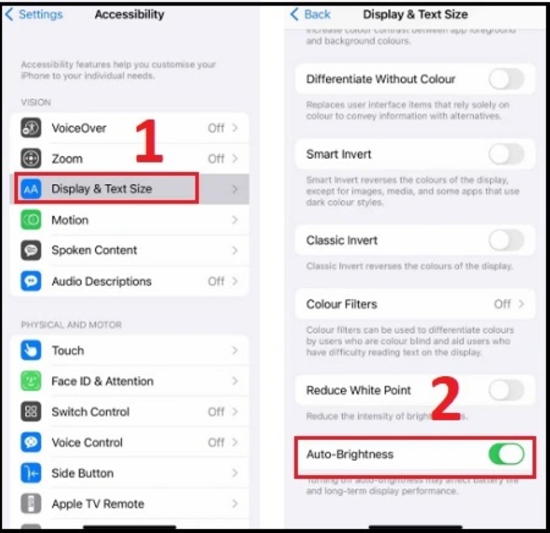 Độ sáng màn hình iPhone tự động giảm xuống Tắt tính năng độ sáng tự động