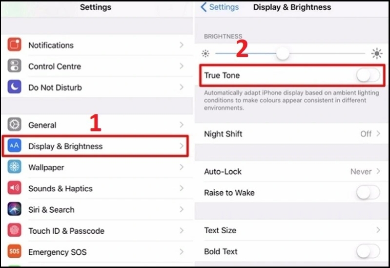 Độ sáng màn hình iPhone tự động giảm xuống Cách tắt tính năng True Tone