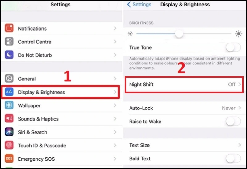 Độ sáng màn hình iPhone tự động giảm xuống Tắt tính năng Night Shift