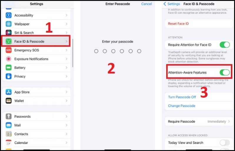 Độ sáng màn hình iPhone tự động giảm xuống Cách bật tính năng Attention Aware