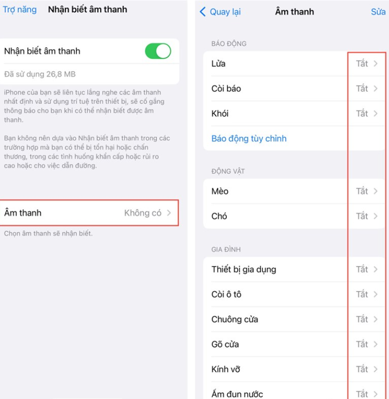 iOS 16 Ấn chọn vào mục Âm thanh