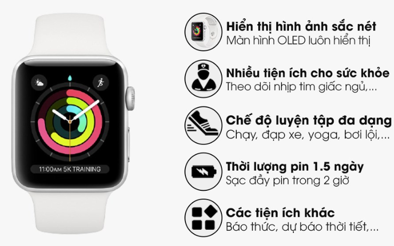 Dung lượng pin được trang bị trên Apple Watch Series 3 38mm GPS Mặt nhôm cũ
