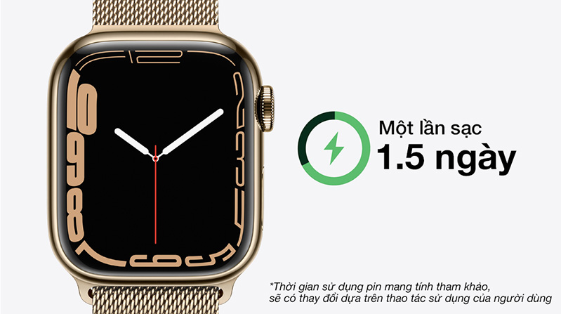 Apple Watch Series 7 41mm LTE mặt thép, dây thép sở hữu dung lượng pin lớn