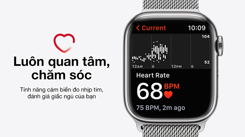 Tính năng theo dõi sức khỏe của Apple Watch Series 7 41mm LTE mặt thép, dây thép