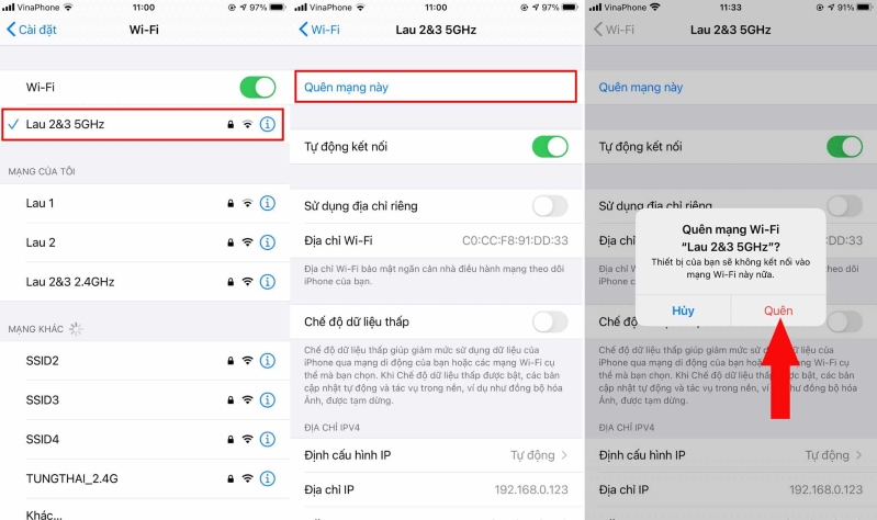 Sửa lỗi Wi-Fi hoạt động chậm Quên mạng này trong phần Wi-Fi