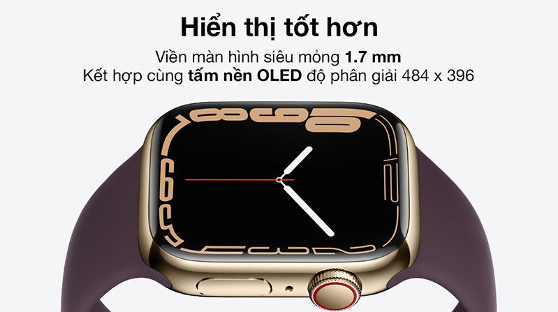 Màn hình của  Apple Watch Series 8 41mm LTE viền thép dây cao su