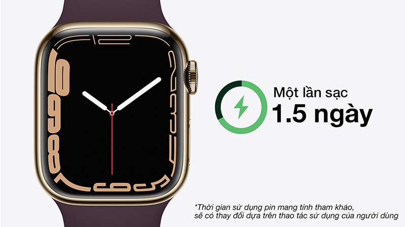 Thời lượng pin của  Apple Watch Series 8 41mm LTE viền thép dây cao su