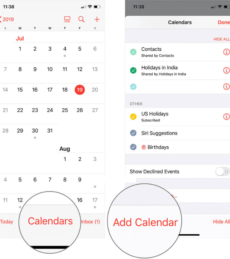 Thêm lịch trên ứng dụng Lịch 