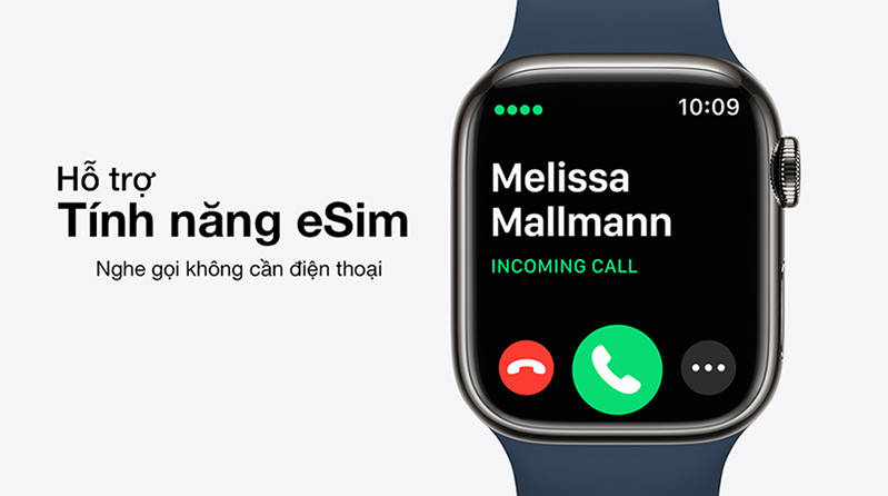 Apple Watch Series 7 LTE 45mm viền thép dây cao su Thực hiện cuộc gọi với esim của Apple Watch Series 7 LTE 45mm viền thép dây cao su
