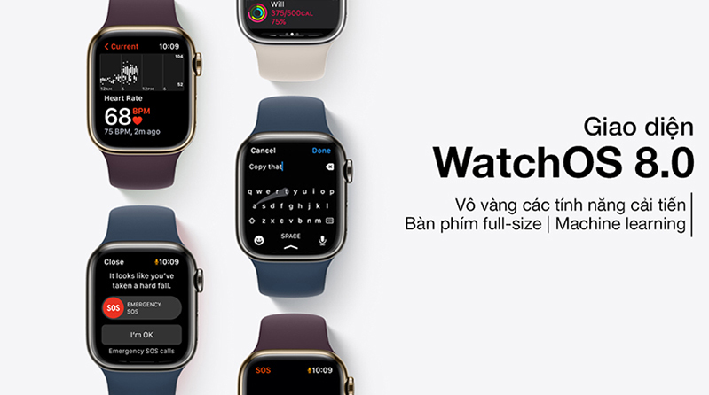 Apple Watch Series 7 LTE 45mm viền thép dây cao su Hệ điều hành watchOS 8 của Apple Watch Series 7 LTE 45mm viền thép dây cao su