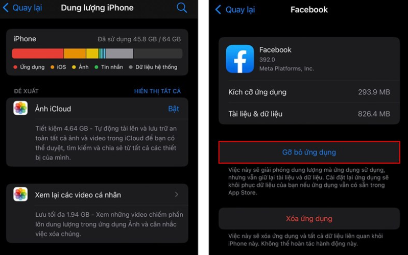 Cách khắc phục lỗi chế độ chuyên nghiệp trên Facebook không hoạt động Gỡ bỏ ứng dụng để hệ thống xóa đi bộ nhớ đệm của Facebook