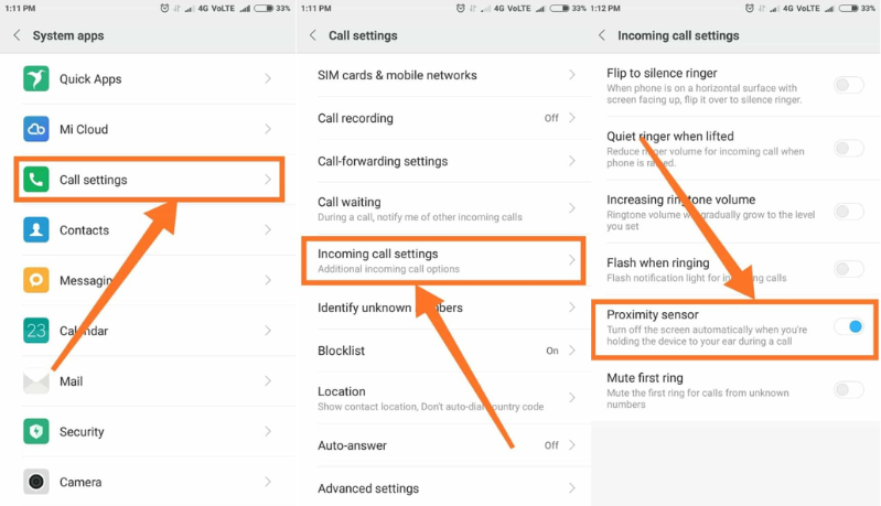 Tắt cảm biến tiệm cận 