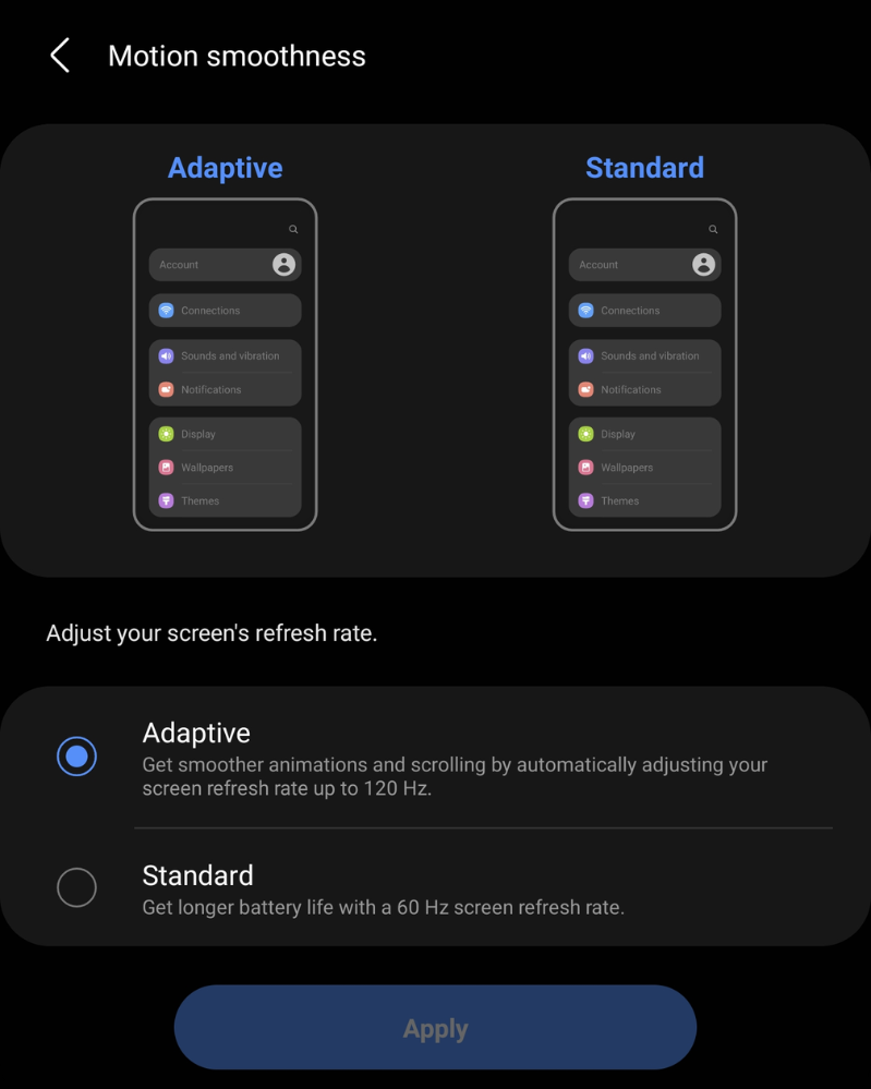 Android  Kích hoạt màn hình tần số quét cao