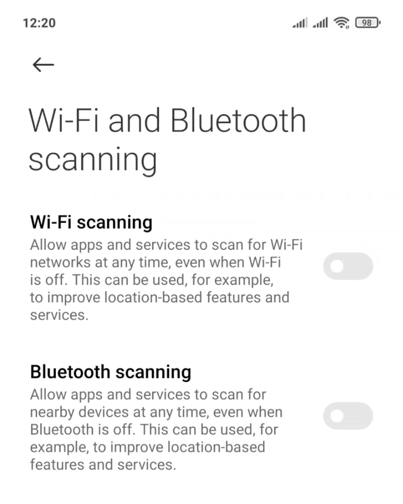 Android Tắt tính năng quét Wi-Fi và Bluetooth