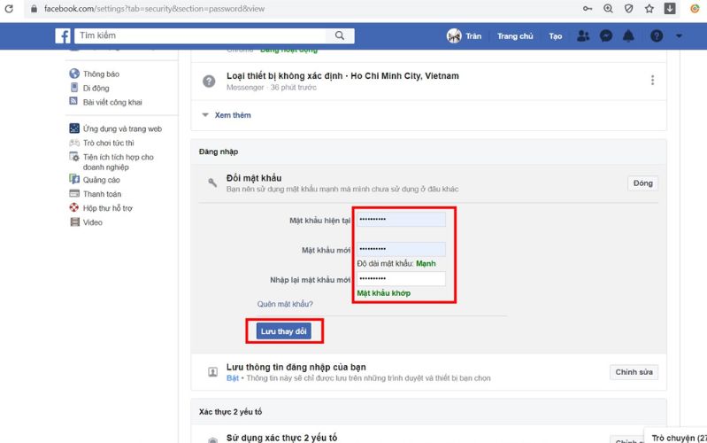 Đổi mật khẩu để bảo vệ tài khoản facebook