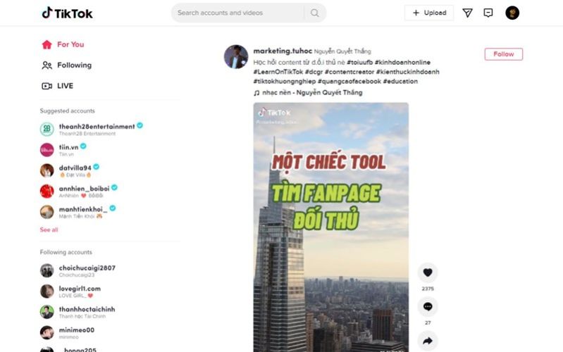 Truy cập vào TikTok