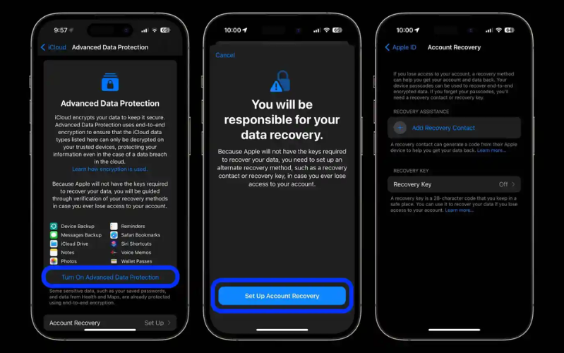 Nhấn vào Bật Bảo vệ dữ liệu nâng cao