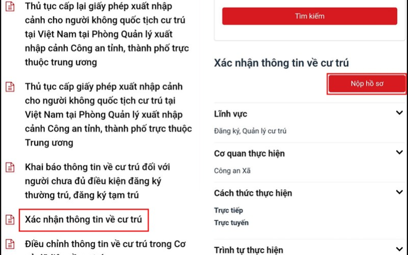cách đăng ký giấy xác nhận thông tin cư trú dùng thay thế Kéo xuống dưới và chọn vào Xác nhận thông tin về cứ trú