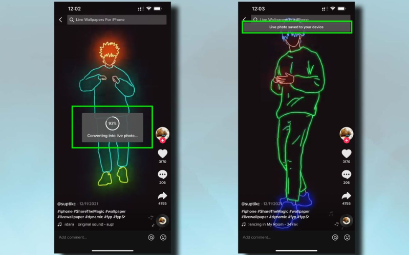 Mẹo dùng video TikTok đặt thành màn hình khoá trên iPhone chờ trong giây lát để video tải về thư viện ảnh