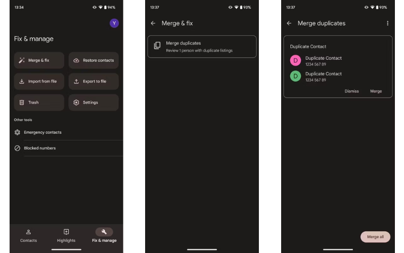 Sửa và hợp nhất các liên hệ trùng lặp bằng ứng dụng Danh bạ