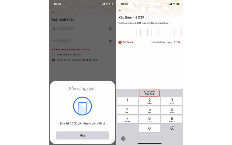 Cách lấy lại mật khẩu VNeID bằng CCCD gắn chip Quét thông tin trên CCCD gắn chip