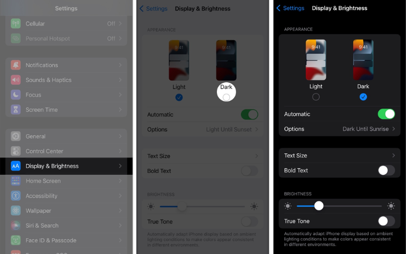 Cách khắc phục lỗi lưu ảnh màn hình iPhone việc bật chế độ tối trên iPhone của bạn có thể giảm được rủi ro này