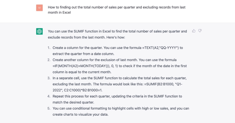 13 công việc ChatGPT có thể làm tốt Viết công thức Excel