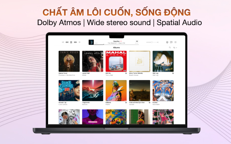 MacBook Pro 16 inch 2023 M2 Pro kết hợp với hình ảnh là hệ thống âm đa chiều Dolby Atmos