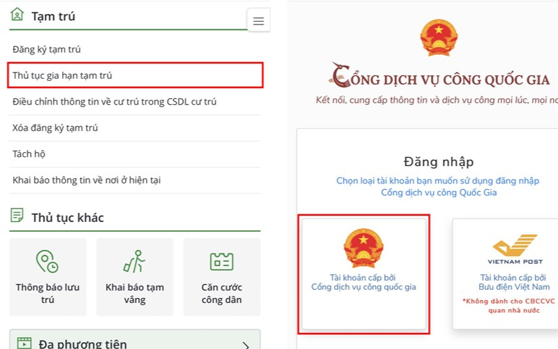 Cách gia hạn tạm trú online lựa chọn thủ tục Gia hạn tạm trú - Nộp trực tuyến