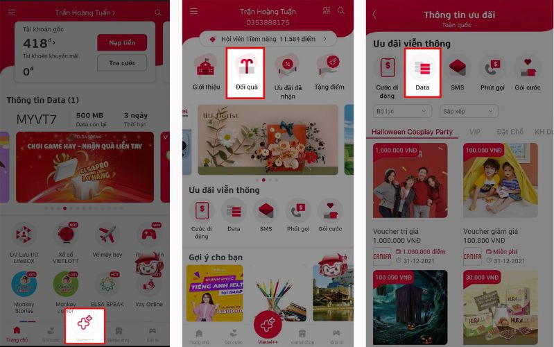 đổi điểm viettel++ sang data