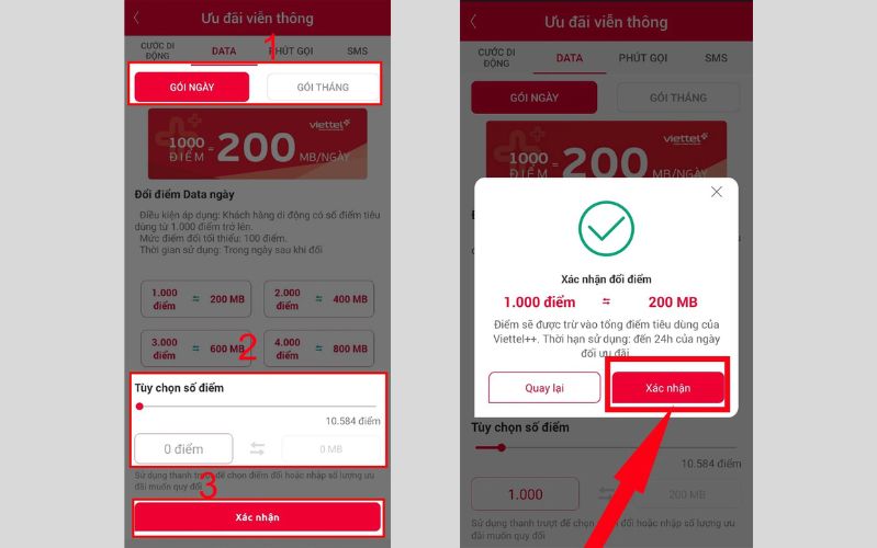 đổi điểm viettel++ sang data